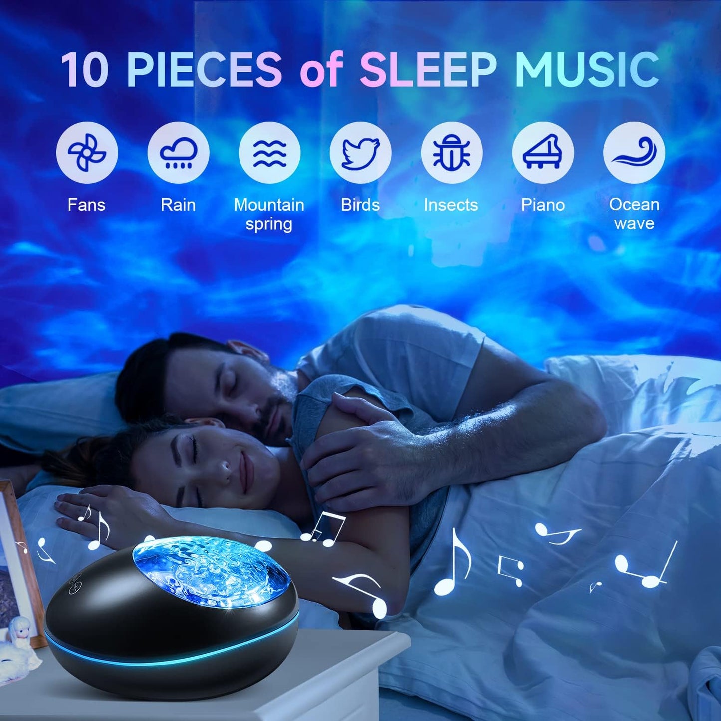 Galaxy Projector, 24 Lighting Modes Night Light Projector, 10 White Noise Galaxy Light Projector for Bedroom Lights, HiFi Bluetooth Speaker Space Projector Ceiling Projector