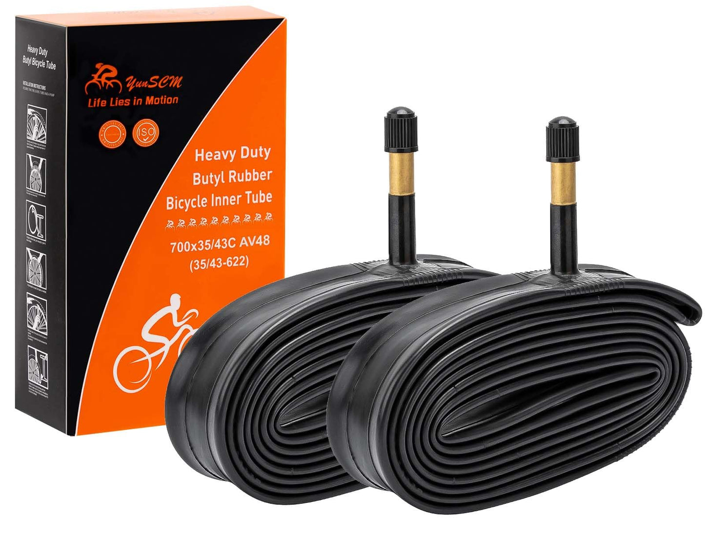 YunSCM 2-Pack 700C Bike Heavy Duty Inner Tubes 700x25 28 30 32C ETRTO 25 32-622 AV48mm Schrader Valve Compatible with 700x25C 700x26C 700x28C 700x30C 700x32C