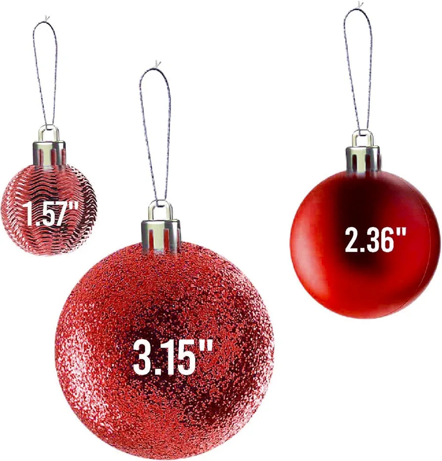 Prextex Red 36-Piece Shatterproof Christmas Ball Ornament The Perfect Glitter Balls, Christmas Tree Baubles Christmas Decorations, Exquisite Xmas Combo of 36 Christmas Balls and Shape Styles