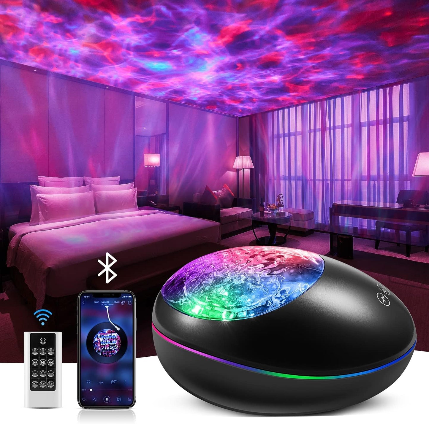 Galaxy Projector, 24 Lighting Modes Night Light Projector, 10 White Noise Galaxy Light Projector for Bedroom Lights, HiFi Bluetooth Speaker Space Projector Ceiling Projector