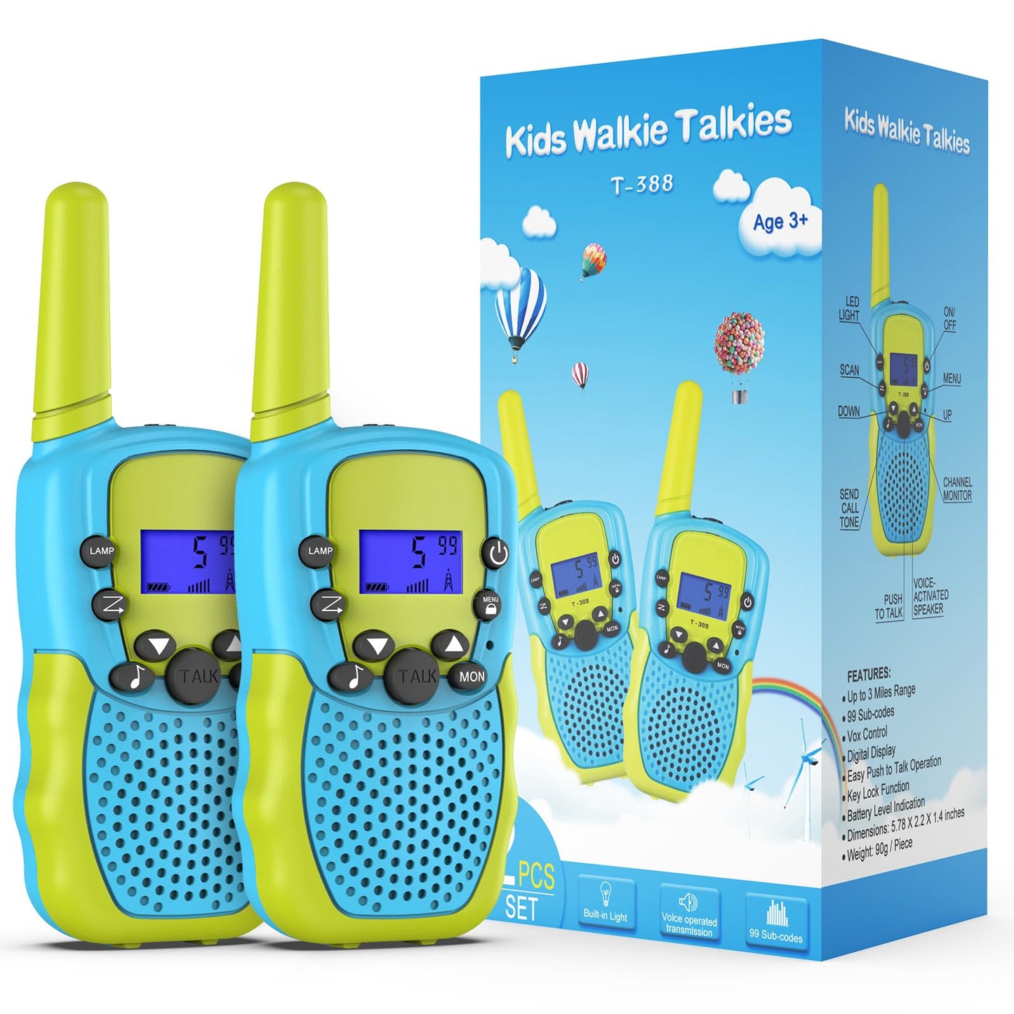 Kearui Toys for 3-12 Years Old Kids Walkie Talkie 8 Channels 2 Way Radio with VOX Function LED Flashlight, 3 Miles Range for Outside Adventures, Camping, Hiking Various Colours