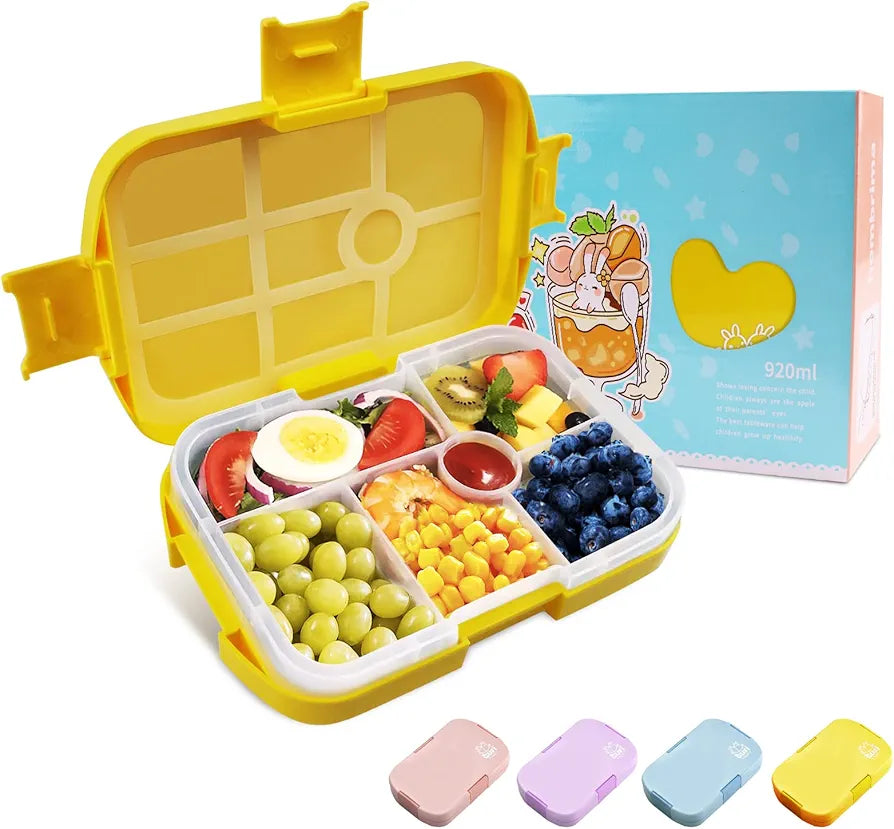 Homtibrm Bento Lunch Box, 920ML Kids Lunch Box with 6 Compartments Snack Salad Box Food Container for Childrens Girls Boys Adults Work School, Microwave Freezer Dishwasher Safe Various Colours