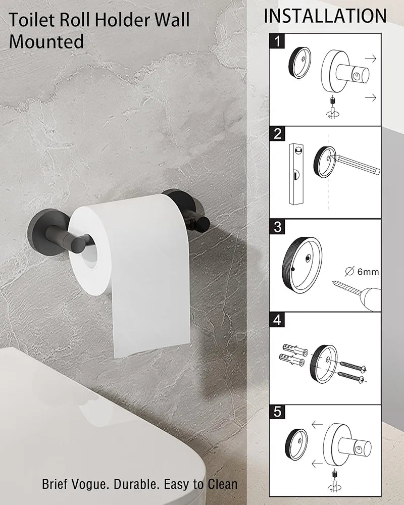 WZRUA Black Toilet Roll Holder Wall Mounted Stainless Steel Toilet Paper Holder for Bathroom, Double Post Pivoting Toilet Roll Holder Black or Silver