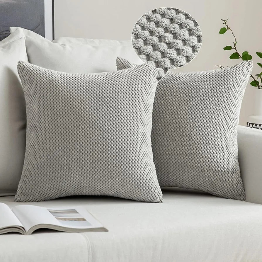 MIULEE Corduroy Cushion Cover Fabric Granule Throw Pillow Case Square Solid Home for Sofa Chair Couch Bedroom Decorative Pillowcases with Invisible Zipper 2 Pieces Light Grey 45x45cm 18x18 Inch