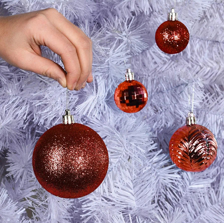 Prextex Red 36-Piece Shatterproof Christmas Ball Ornament The Perfect Glitter Balls, Christmas Tree Baubles Christmas Decorations, Exquisite Xmas Combo of 36 Christmas Balls and Shape Styles