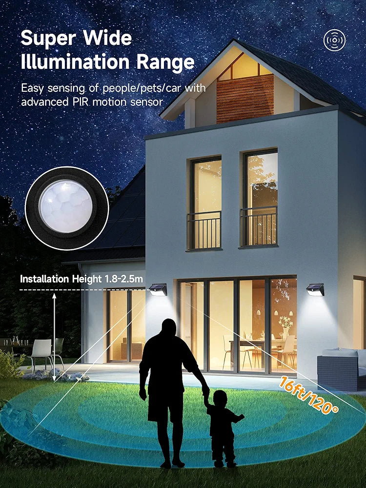 One Fire Solar Lights Outdoor Garden 248 LED 3 Modes 270 Wide Angle Solar Security Lights Outdoor Motion Sensor,2200mAh Solar Garden Lights,IP65 Garden Solar Lights Outdoor Waterproof Garden,Garage