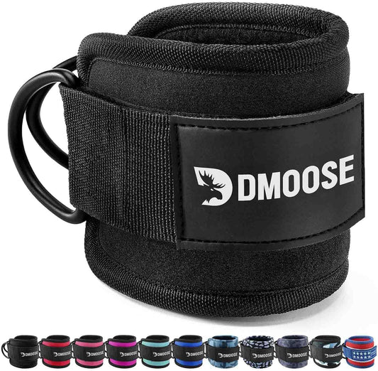 DMOOSE Ankle Straps for Cable Machine Attachments - Gym Ankle Cuff for Kickbacks, Glute Workouts, Leg Extensions, Curls, Booty Hip Abductors Black