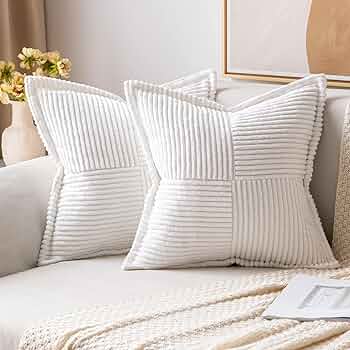 MIULEE Corduroy Cushion Covers Pack of 2 Decorative Modern Patchwork Throw Pillow Covers Soft Pillowcase Cushions for Home Spring decor Sofa Couch with Invisible Zipper 18x18 Inch White 45x45 cm