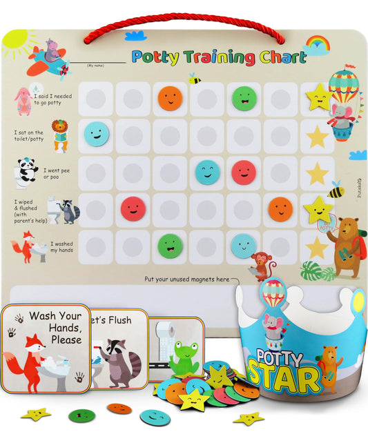 Potty Training Reward Chart. Reward Charts for Children Behavior with 35 Reusable Magnetic Stickers. Animal Toilet Training Reward Chart for Toddlers. Kids Reward Chart and Stickers for Boys