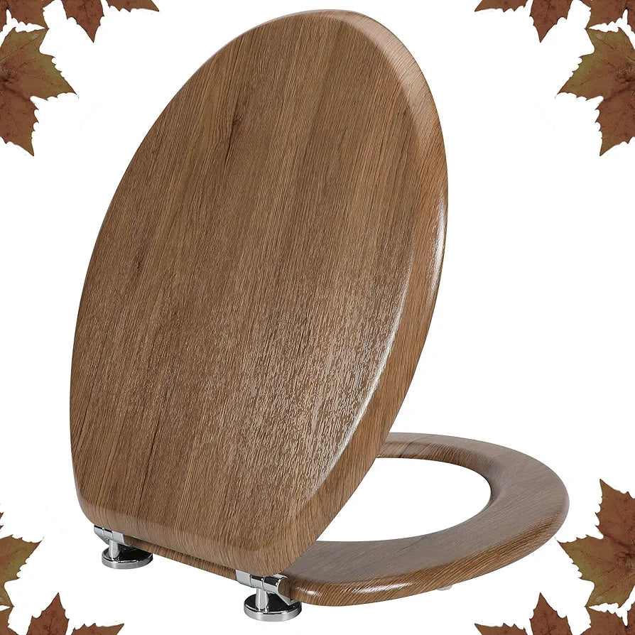 Angel Shield Wooden Soft Close Toilet Seat with Quick Release Adjustable Hinges Toilet Seat, 45 x 37 x 5.2 cm Natural Oak