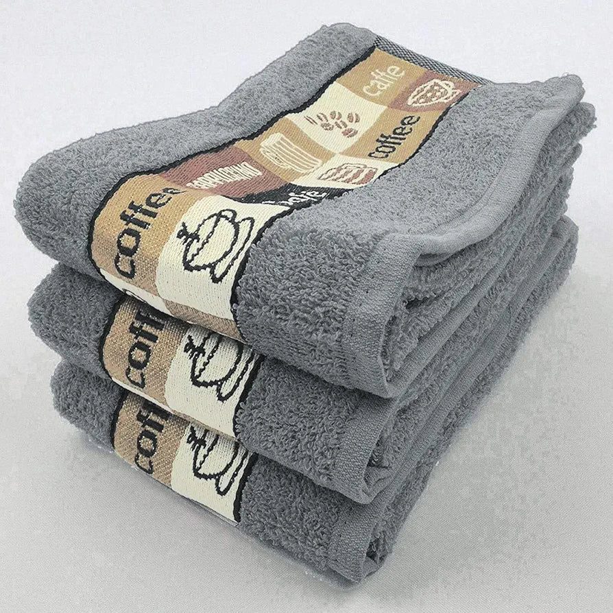 Riggs 4 PACK Luxury Kitchen Hand Tea Towel, Cafe Cafe Coffee Cups Charcoal Grey