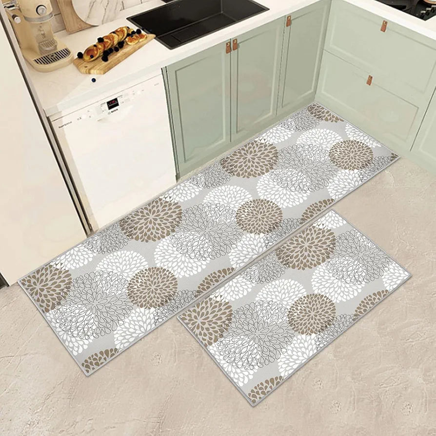 JEFFEL Kitchen Mat Sets Non slip Washable, Kitchen Rugs Runner Set of 2 Anti Fatigue Kitchen Floor Mat for Home Decoration Office Standing Desk K, 43x75 43x150cm