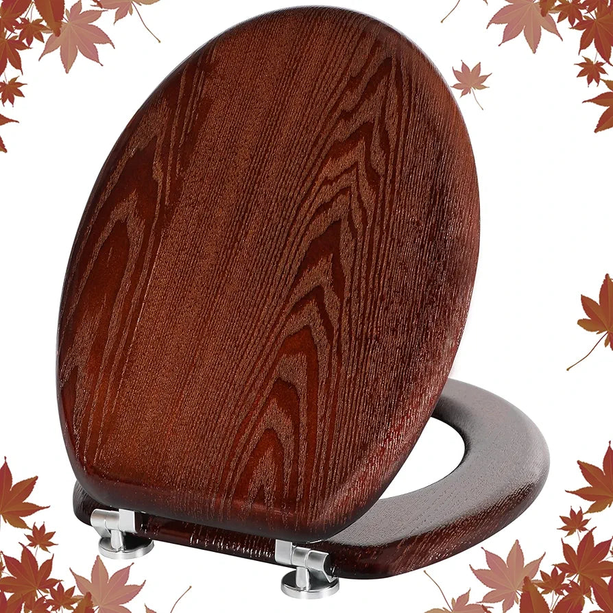 Angel Shield Toilet Seat Natural Wooden Toilet Seat with Quietly Closed and Quick Release Hinges, Easy to Install Also Easy to Clean, Antibacterial Toilet Seat（Dark Walnut）