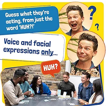 TOMY The Game of Saying 'Huh?!' - Voice Impressions Card Games - Funny Party Game of Acting & Guessing Correctly to Win - Family Board Games for Adults, Teens & Kids 8+ - Board Game for 3-8 Players