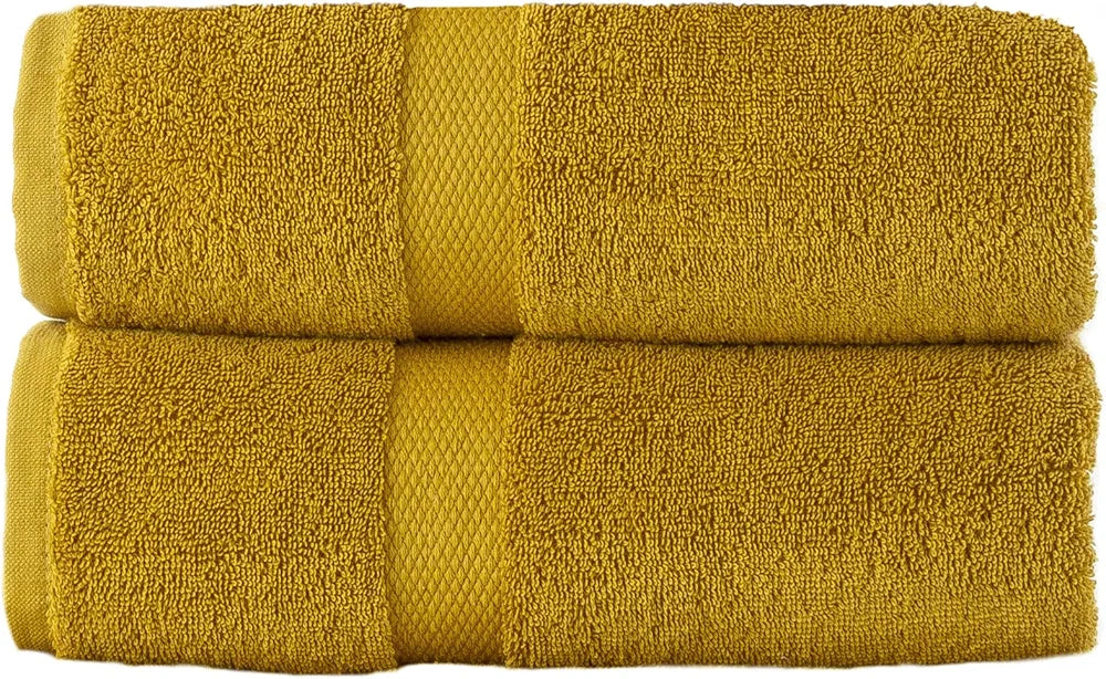 Sue Rossi 100 Egyptian Combed Cotton Hand Towels, Pack Of 2, Very Soft Absorbent, Quick Dry 600gsm Thick Bathroom Or Kitchen Towel Set. Mustard Yellow