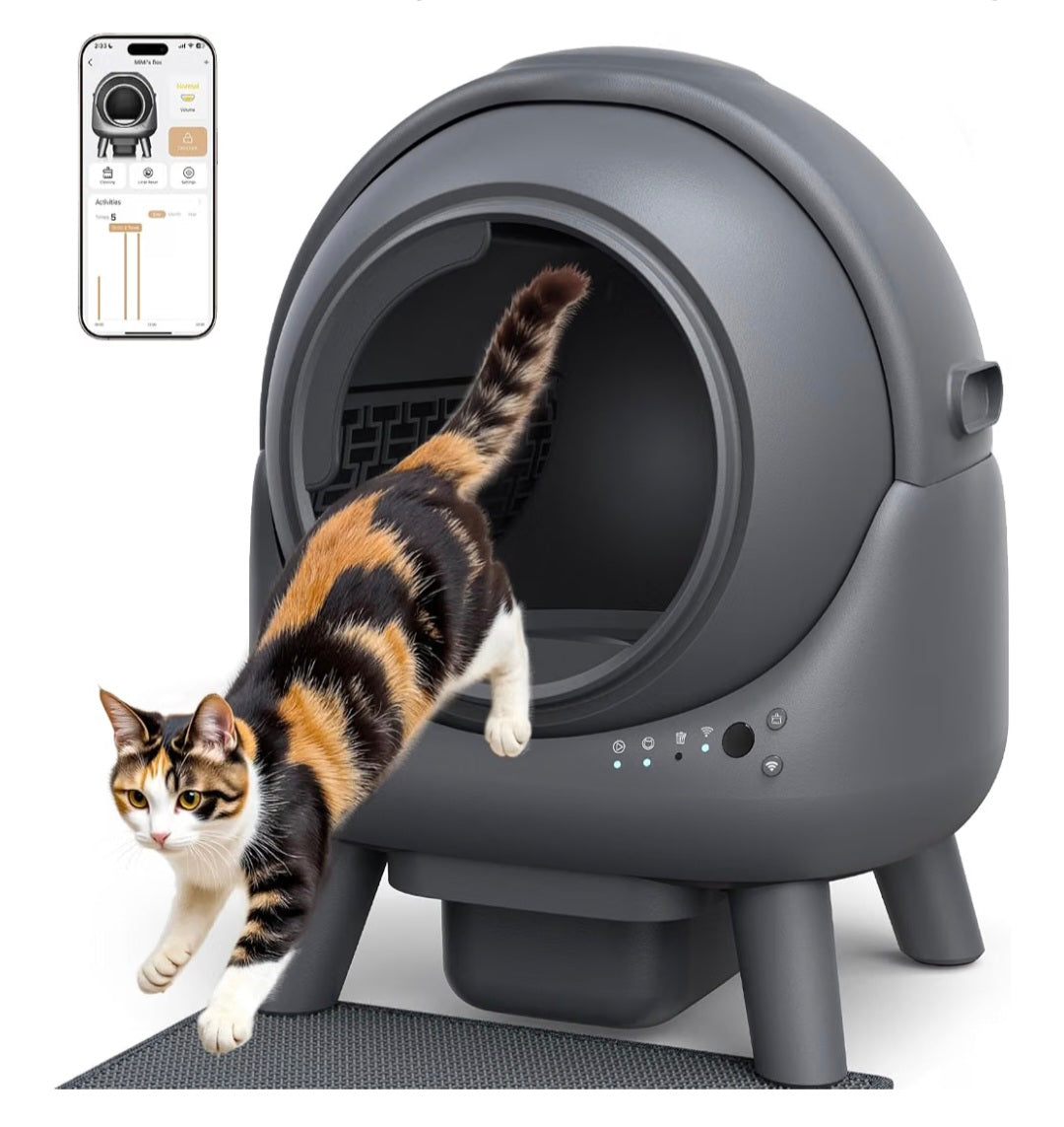 Self Cleaning Cat Litter Tray, FEELNEEDY Odor Control Cat Litter Box APP Real-Time Monitor, 65L Automatic Litter Box for Multi-cats, Safety Sensors
