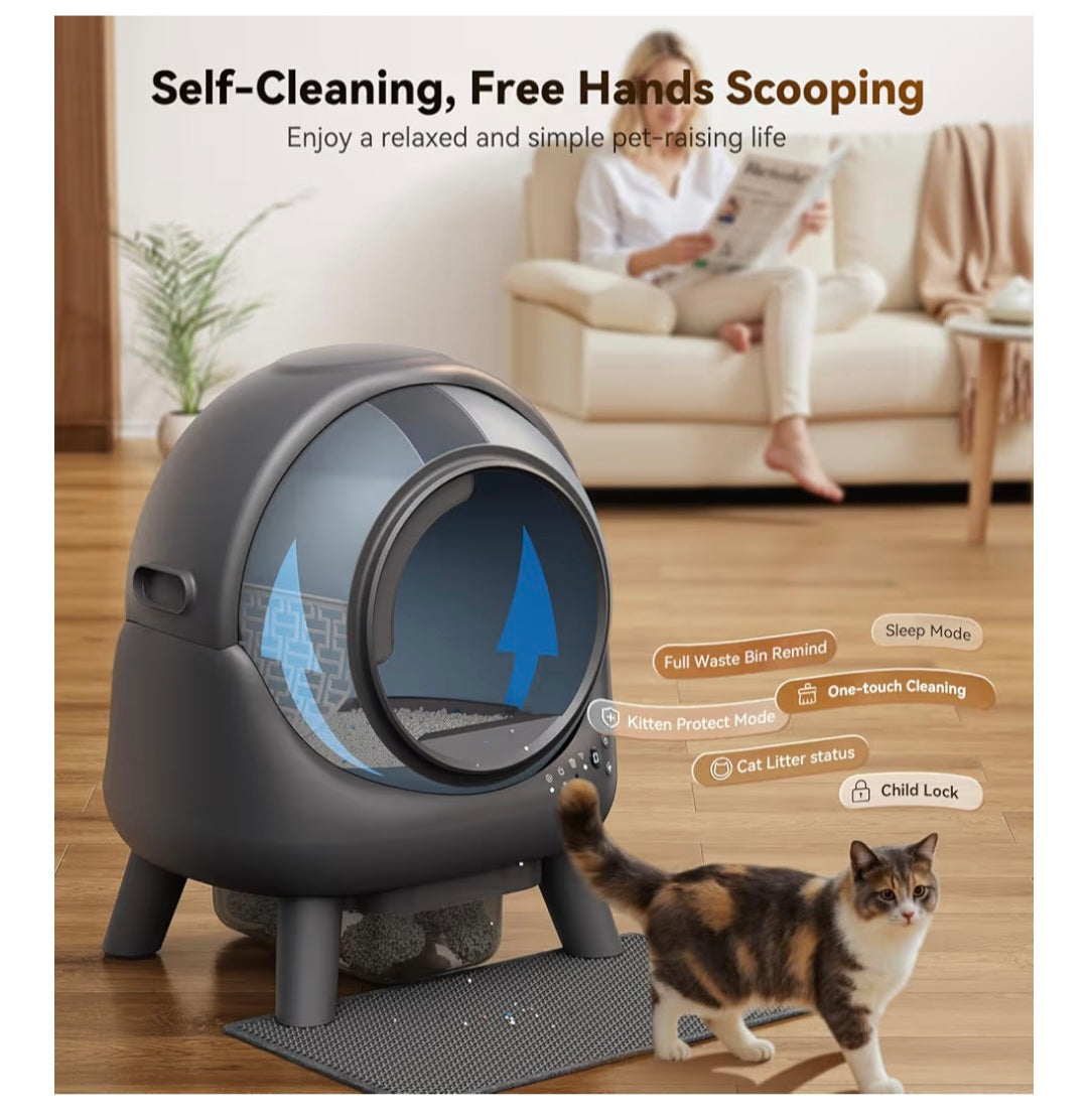 Self Cleaning Cat Litter Tray, FEELNEEDY Odor Control Cat Litter Box APP Real-Time Monitor, 65L Automatic Litter Box for Multi-cats, Safety Sensors