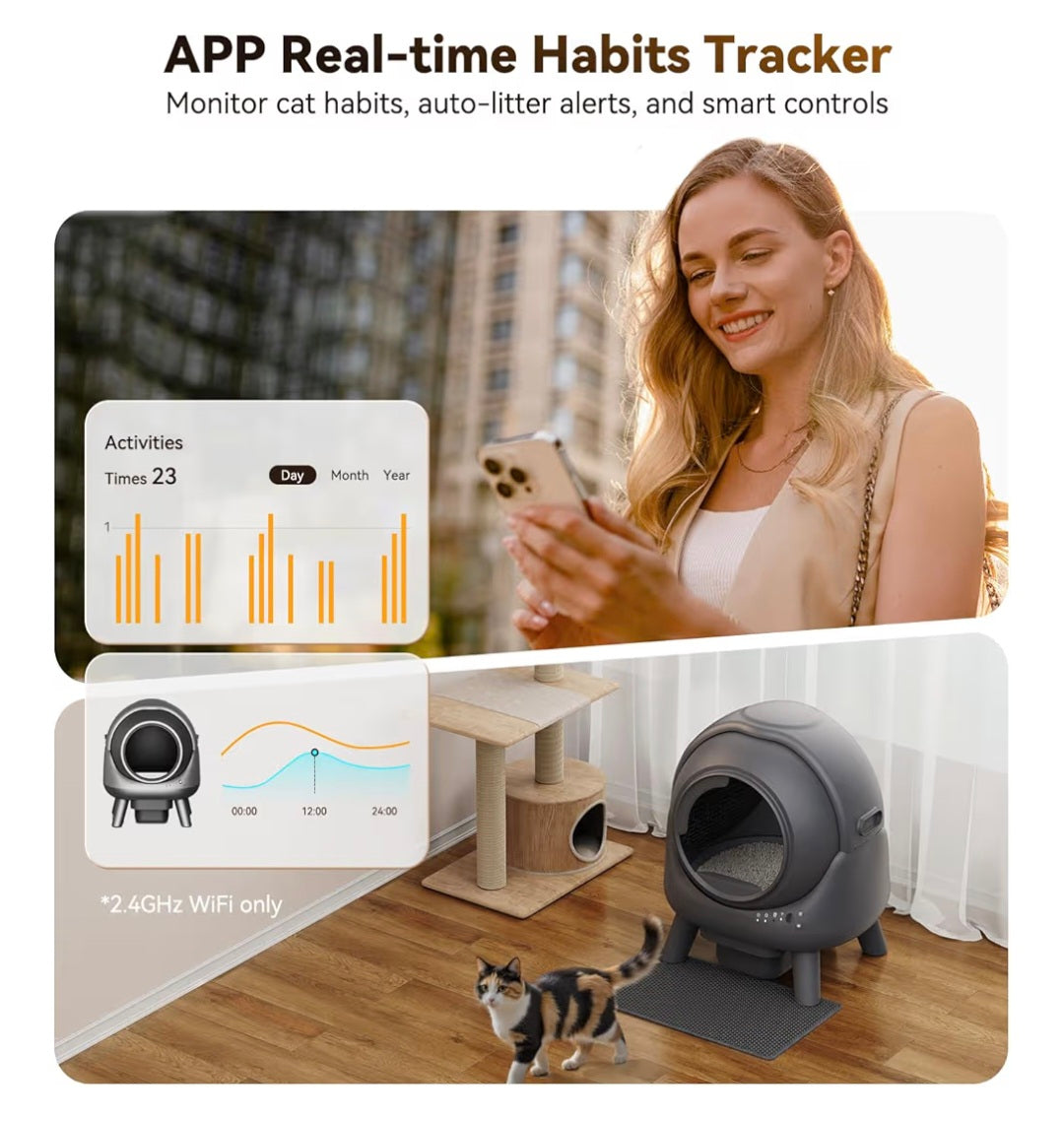 Self Cleaning Cat Litter Tray, FEELNEEDY Odor Control Cat Litter Box APP Real-Time Monitor, 65L Automatic Litter Box for Multi-cats, Safety Sensors