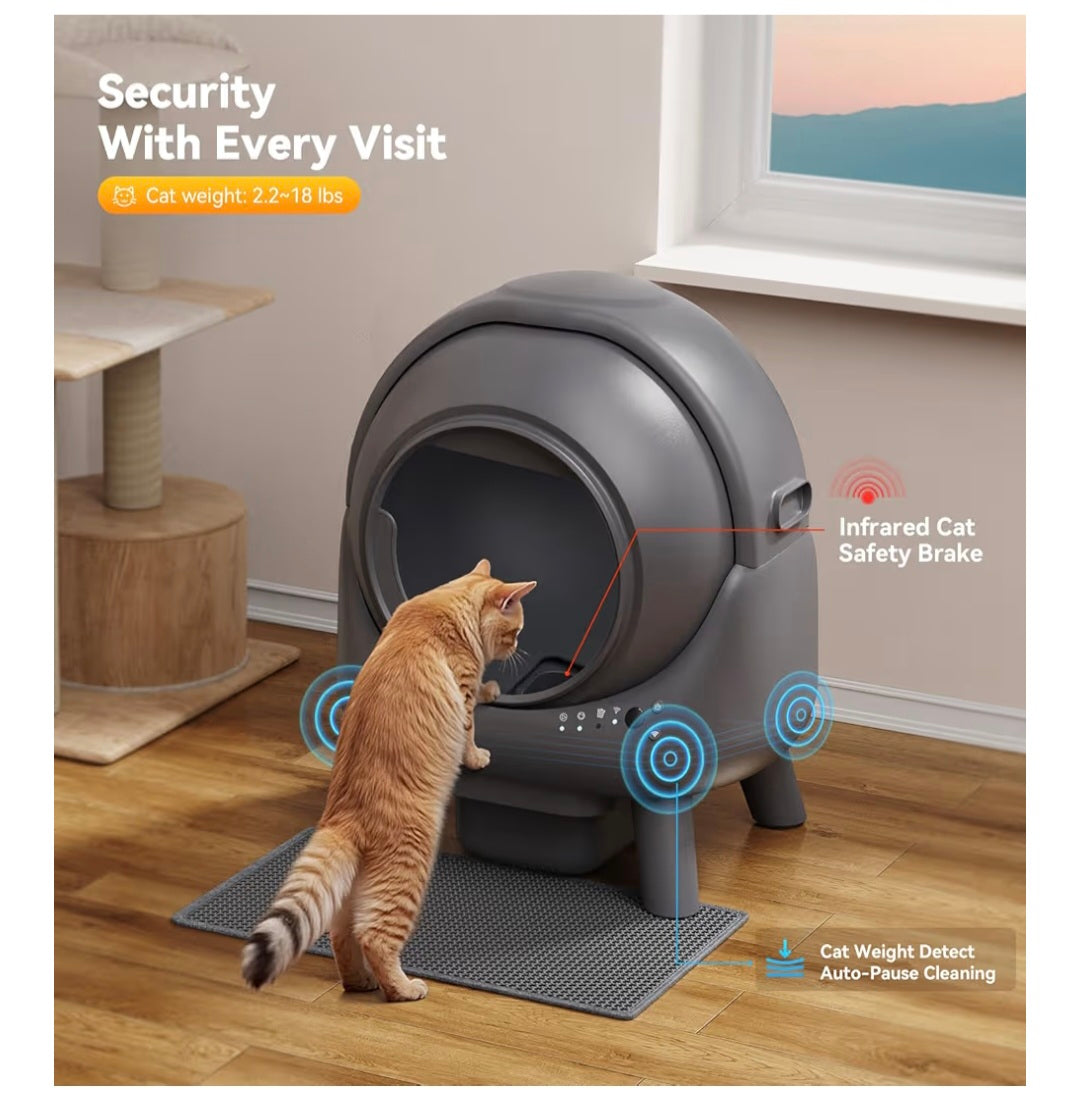 Self Cleaning Cat Litter Tray, FEELNEEDY Odor Control Cat Litter Box APP Real-Time Monitor, 65L Automatic Litter Box for Multi-cats, Safety Sensors