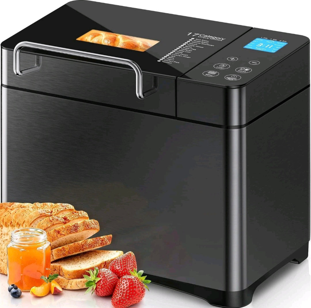 2.2lb Automatic Bread Maker Machine UK with 710W Dual Heater, Ceramic Pan & Auto Nut Dispenser, 17 Programmes & Smart Touch Panel, Gluten Free & Sourdough, 3 Crust Colours, 15H Delay Timer, Low Noise