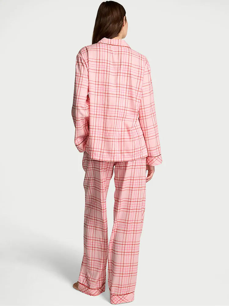 Victoria's Secret Pretty Blossom Pink Tartan Flannel Long Pyjamas Set size M to XXL for