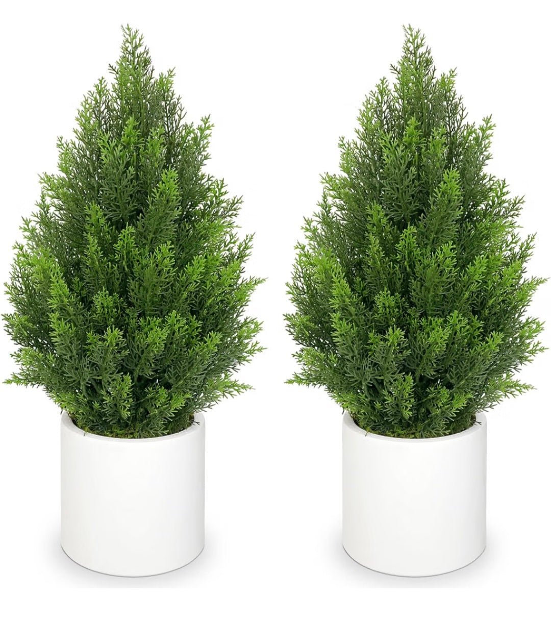Hollyone 2PCS Artificial Cypress Trees, 27'' Fake Topiary Trees in White Pot, Decorative Faux Topiaries for Indoor&Outdoor Home Decor Garden Balcony Patio Entryway (68CM)