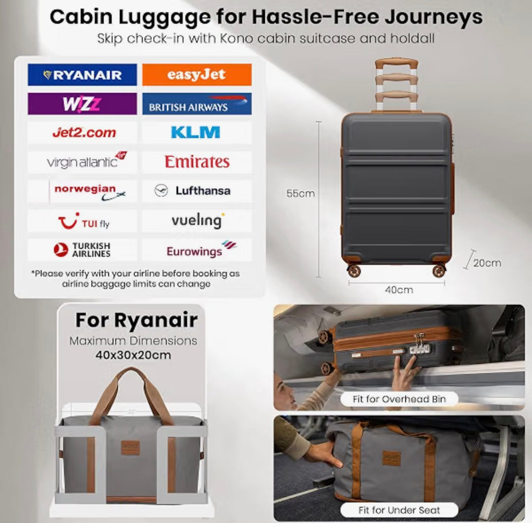 Luggage Set ABS+PC Hard Shell Carry-On Cabin Suitcase, Grey
Lightweight Spinner Wheels,TSA Lock,Fits Ryanair 3 piece Piece Luggage Set ABS+PC Hard Shell Carry-On Cabin Suitcase, Lightweight
