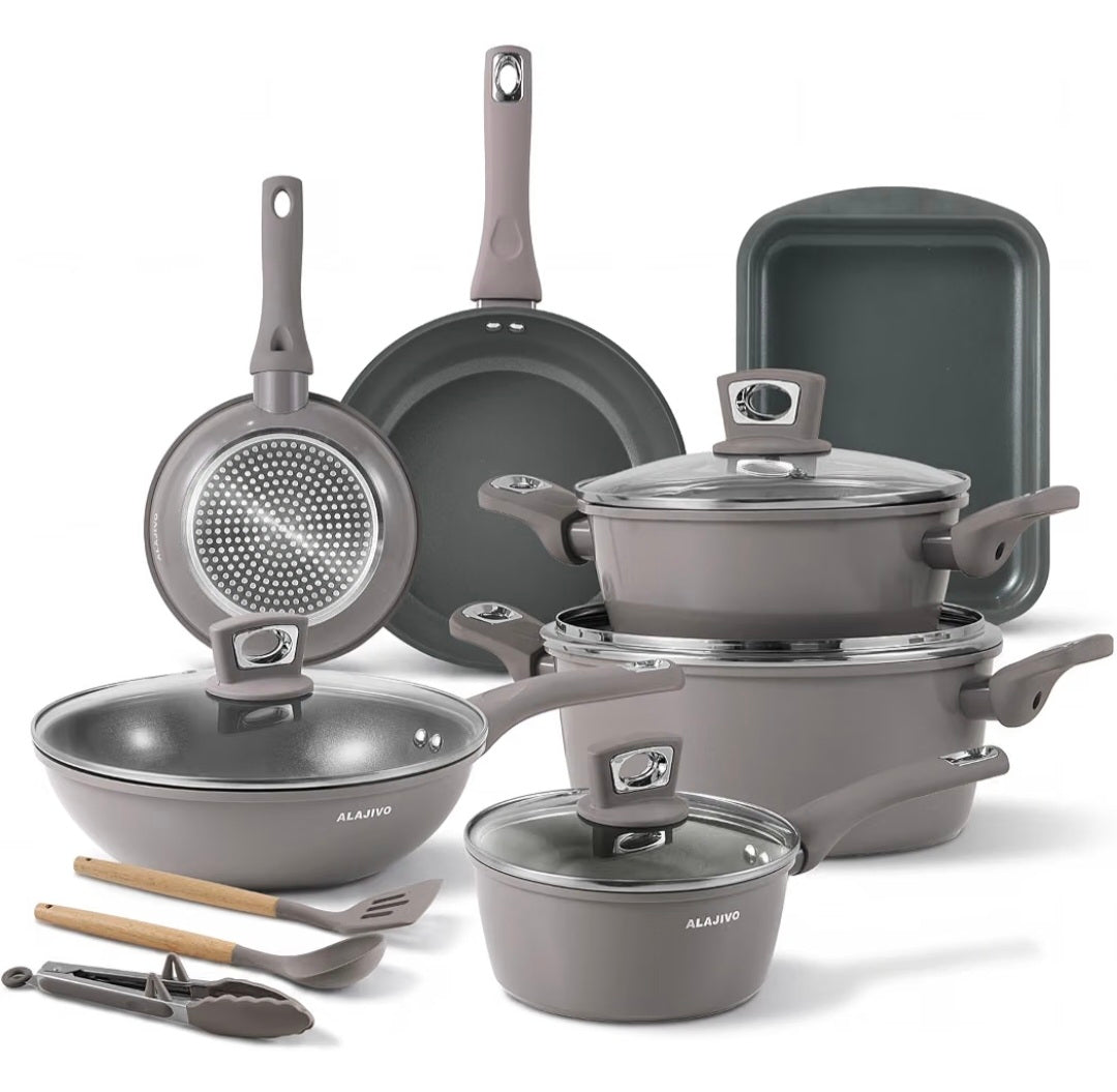 Non Stick Pots and Pans Set 19 Piece, Induction Hob Pan Set, Kitchen Cookware Sets Nonstick, Saucepan Sets with Lids, Frying Pans Set for Cooking, Saute Pan, Stock Pot