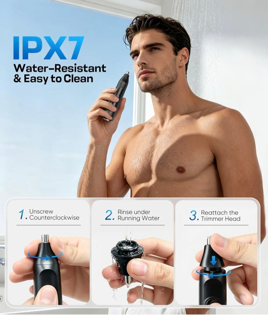 Nose Hair Trimmer for Men and Women 3-in-1, Rechargeable & Painless Dual-Edge Blades Nose Trimmer/Scissors, Ear & Eyebrow & Sideburn & Facial Hair Removal Kit with IPX7,120 Min Runtime,LED Display,USB