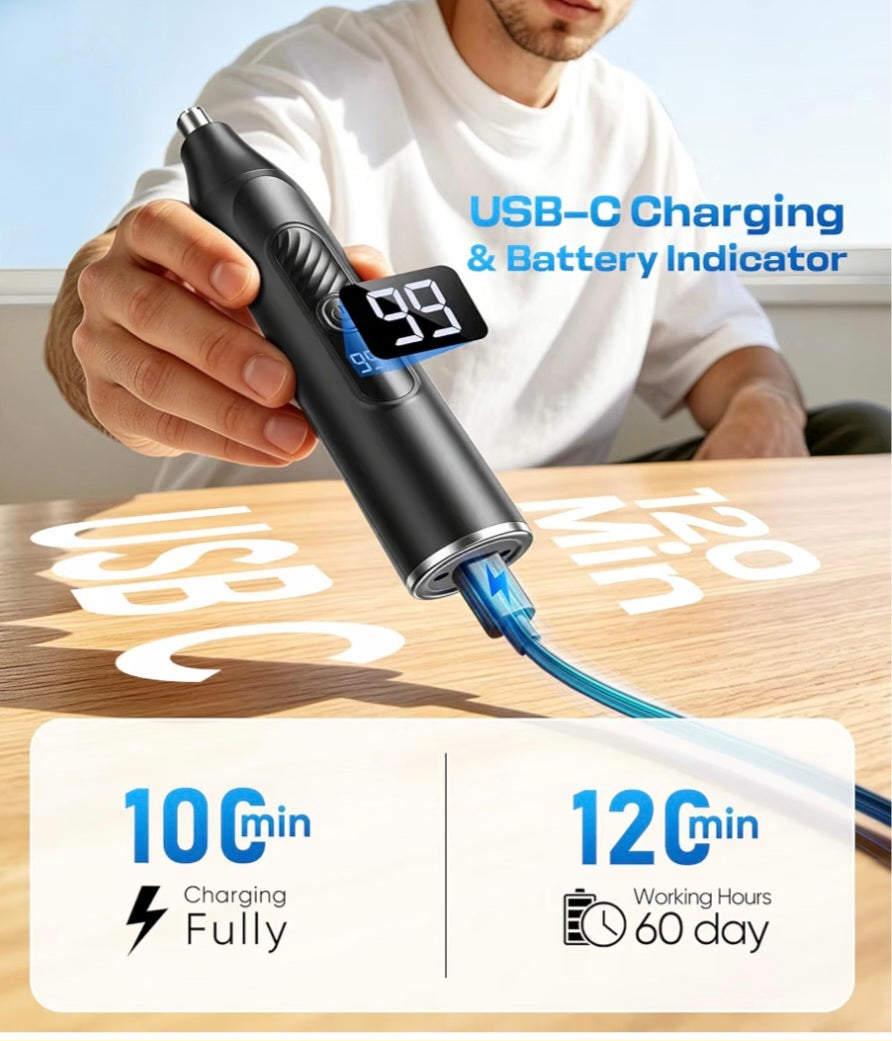 Nose Hair Trimmer for Men and Women 3-in-1, Rechargeable & Painless Dual-Edge Blades Nose Trimmer/Scissors, Ear & Eyebrow & Sideburn & Facial Hair Removal Kit with IPX7,120 Min Runtime,LED Display,USB