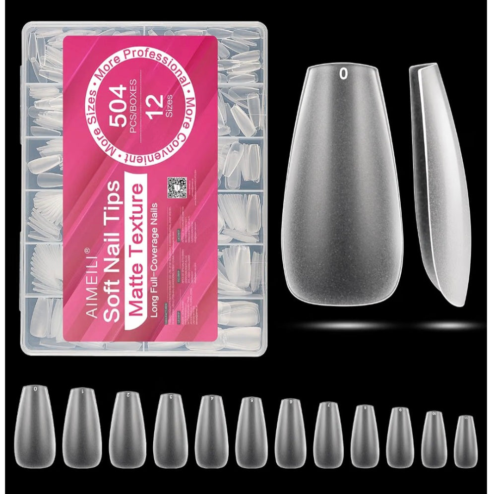 Medium Coffin Nail Tips, 504Pcs Pre-Shape Full Matte Press On Nail Fake Nails Nail Art Manicure 12 Sizes
