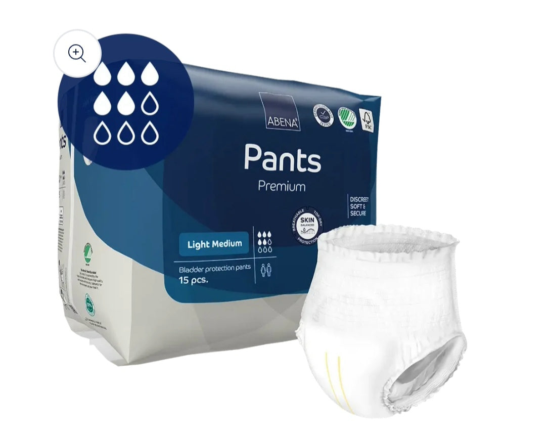 ABENA Pants Premium Light Medium, 900ml Absorbency, Pack of 15, Pull Up Incontinence Pants
