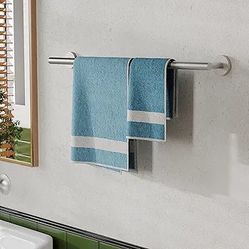 WZRUA Towel Rail Wall Mounted 45CM Hand Towel Holder, Stainless Steel Rustproof Round Towel Bar Rail Rack for Bathrooms Kitchen Silver or Black