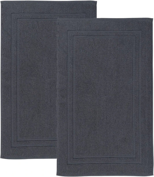 Pack Of 2 Cotton Bath Mats, Hotel Style Cotton Banded, 800 GSM Terry Towelling Bathroom Shower Mat, Soft Absorbent Floor Towel, Twin Set Charcoal Grey