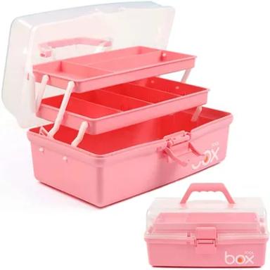 Creahaus 12in 3 Layer Multipurpose Storage Box/Craft Storage Boxes With Compartments/Plastic Black Tool Box/Medicine Storage Box/Hair Accessories Organiser/Sewing Box with 2 Trays