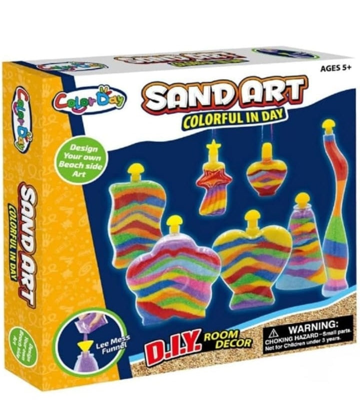 Childrens COLOURFUL MAKE YOUR OWN SAND ART 7 BOTTLE SET - BEACH SANDY CRAFT KIT