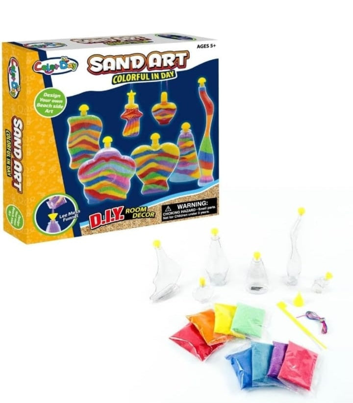 Childrens COLOURFUL MAKE YOUR OWN SAND ART 7 BOTTLE SET - BEACH SANDY CRAFT KIT