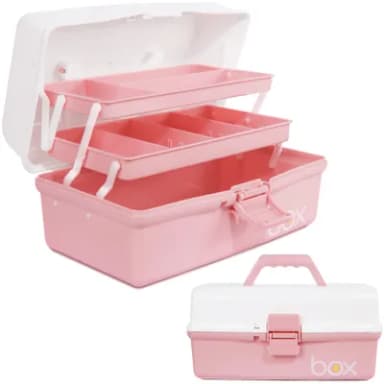 Creahaus 12in 3 Layer Multipurpose Storage Box/Craft Storage Boxes With Compartments/Plastic Black Tool Box/Medicine Storage Box/Hair Accessories Organiser/Sewing Box with 2 Trays
