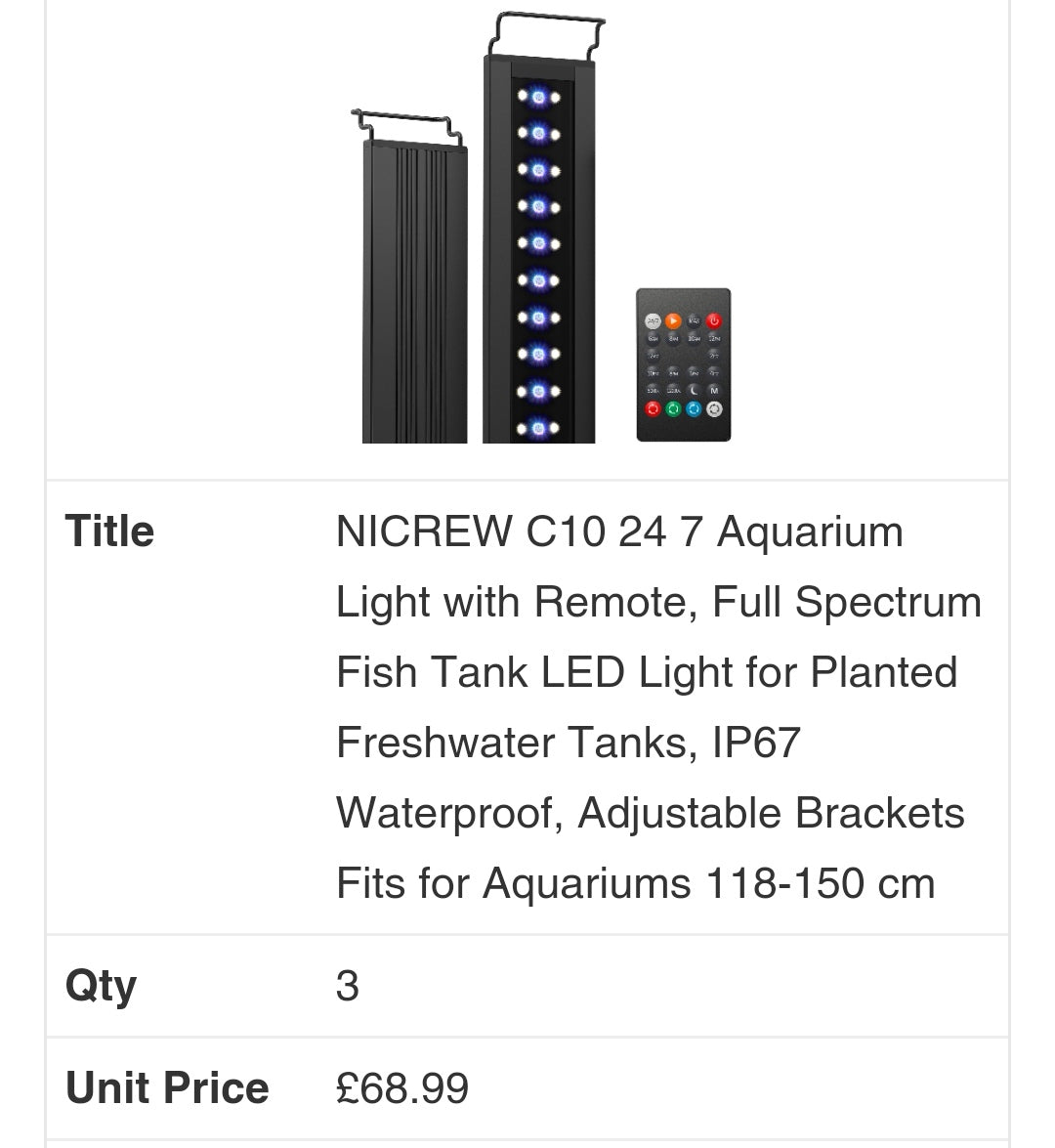 LED Aquarium Light with Remote 118-150cm