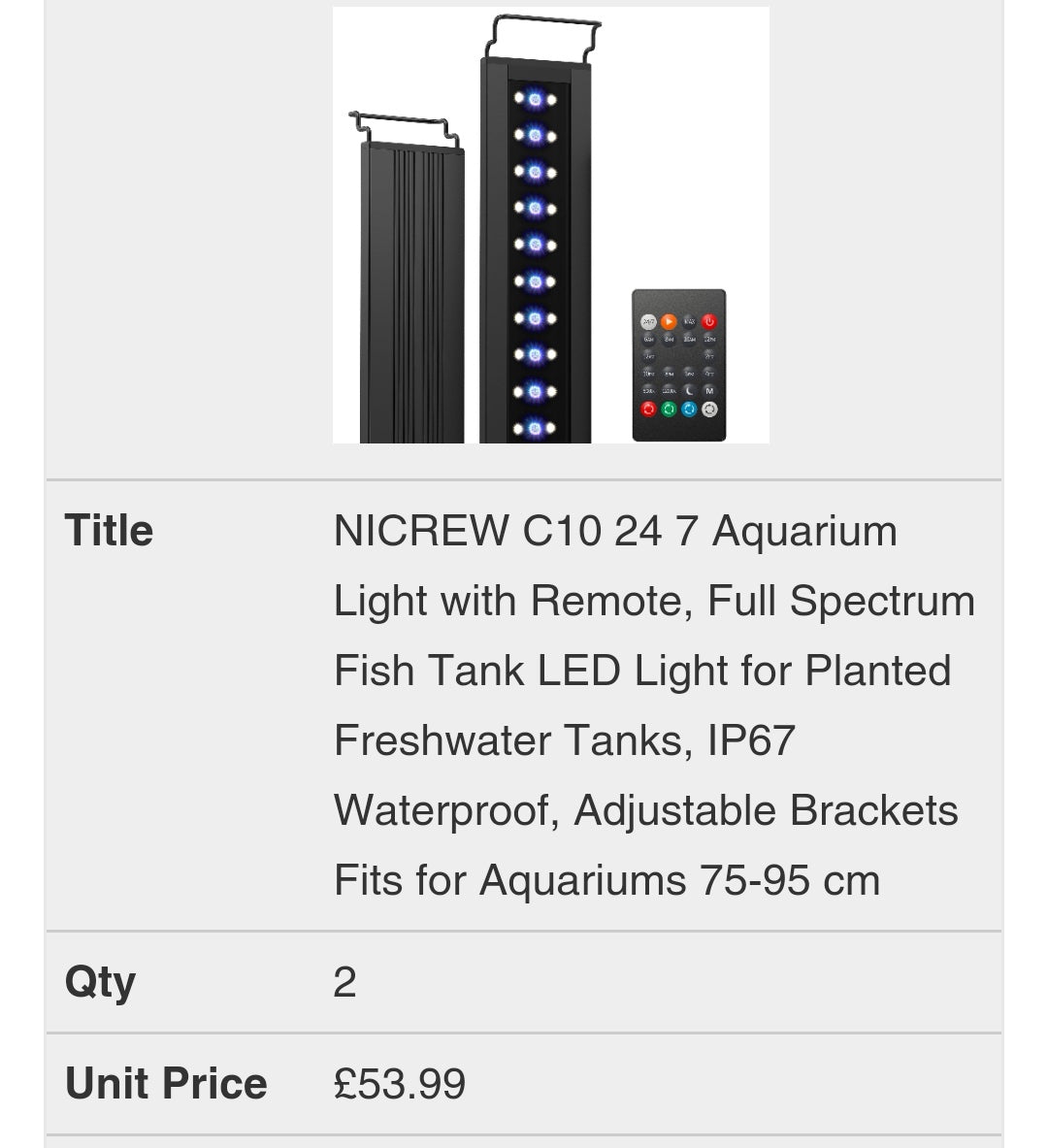 LED Aquarium Light with Remote 75-95cm