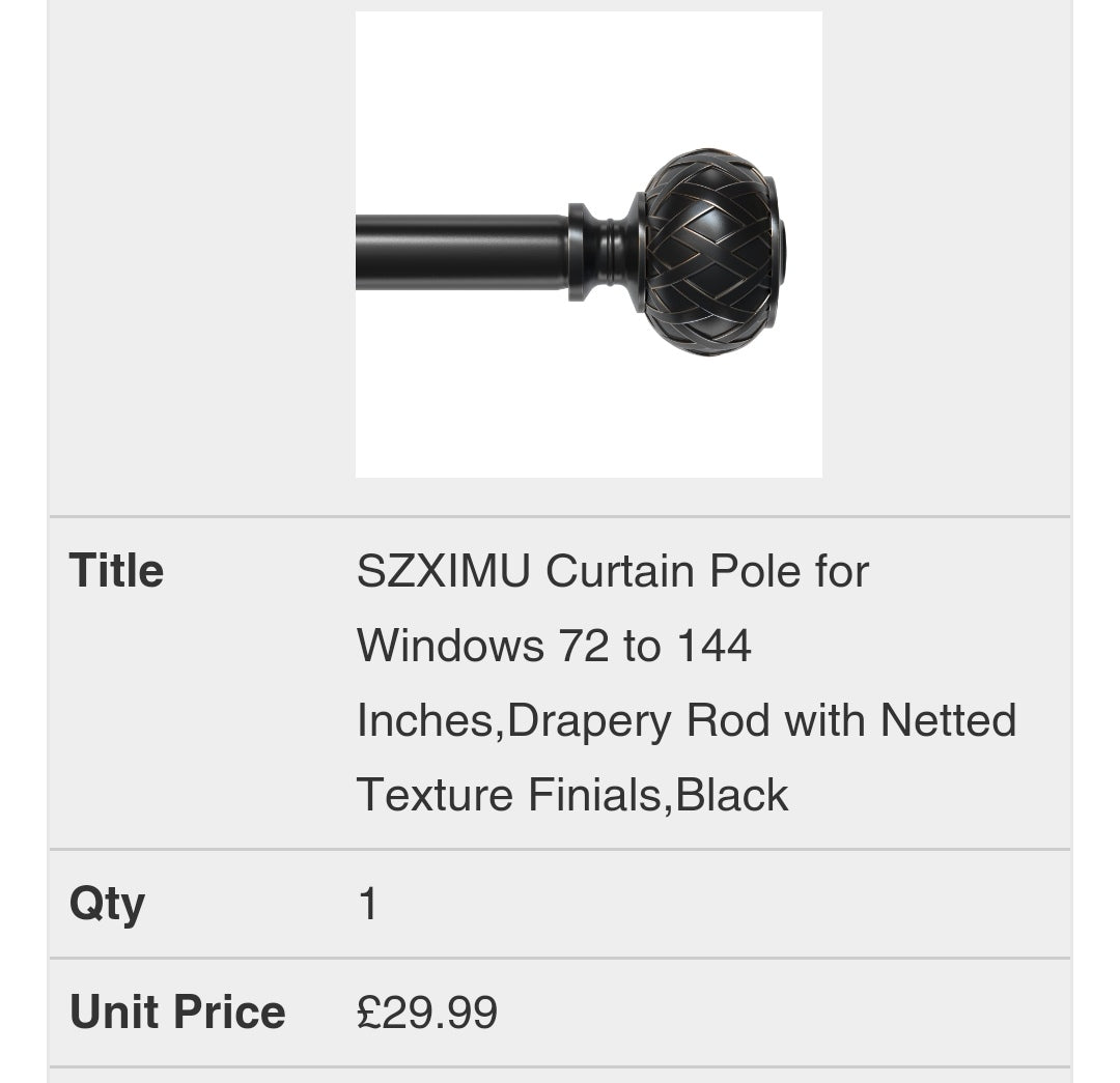 Szximu Curtain Pole Black 72-144inches