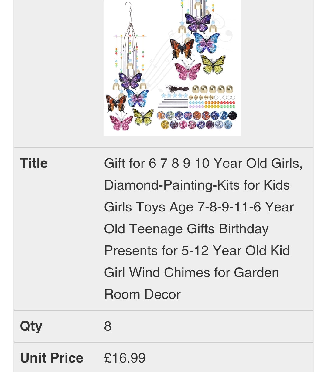 Butterfly Wind Chime Diamond Painting Kit