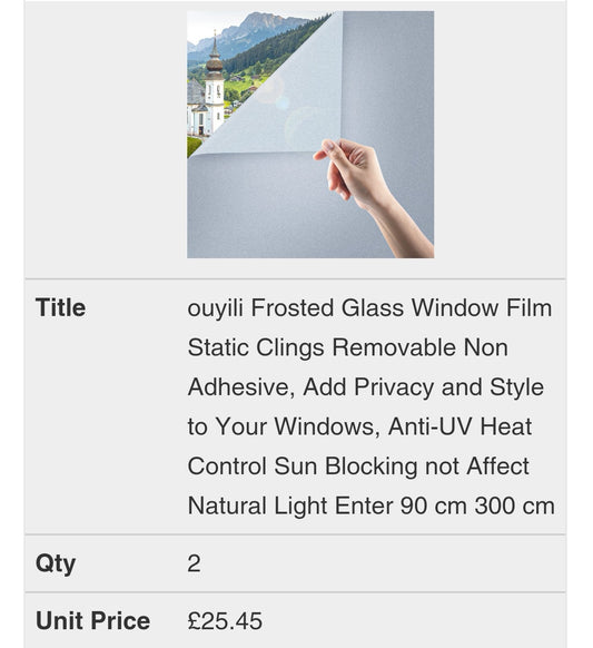 ouyili Frosted Glass Window Film Static Clings Removable Non Adhesive, Add Privacy and Style to Your Windows, Anti-UV Heat Control Sun Blocking not Affect Natural Light Enter 90 cm 300 cm