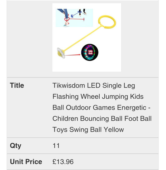 Tikwisdom LED Single Leg Flashing Wheel Jumping Kids Ball Outdoor Games Energetic - Children Bouncing Ball Foot Ball Toys Swing Ball Yellow