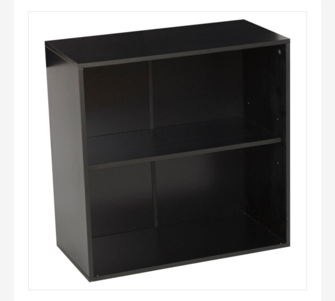 2 Tier Wooden Storage Cabinet (Black Unit + Oak Doors)