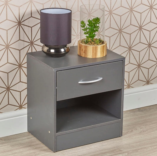 1 Drawer Compact Wooden Bedroom Bedside Cabinet Furniture Nightstand Side Table (Dark Grey)