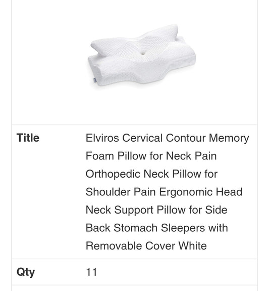 Elviros Cervical Contour Memory Foam Pillow for Neck Pain Orthopedic Neck Pillow for Shoulder Pain Ergonomic Head Neck Support Pillow for Side Back Stomach Sleepers with Removable Cover White