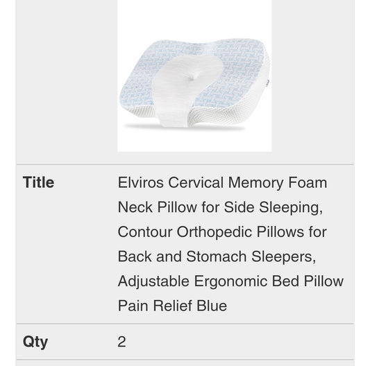 Elviros Cervical Memory Foam Neck Pillow for Side Sleeping, Contour Orthopedic Pillows for Back and Stomach Sleepers, Adjustable Ergonomic Bed Pillow Pain Relief Blue