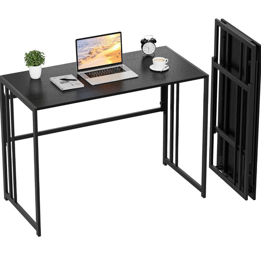 Ulifance Folding Computer Desk for Home Office No-Assembly Writing Desk (Black)