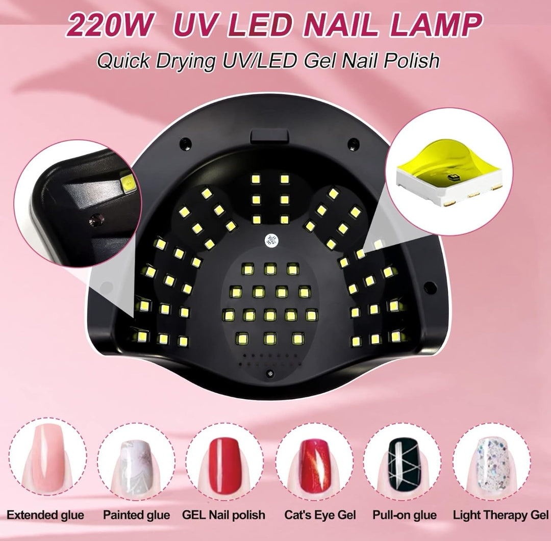 LED UV Lamps for Gel Nails, 220W UV Nail Lamp, Professional Faster UV Nail Dryer with 4 Timers